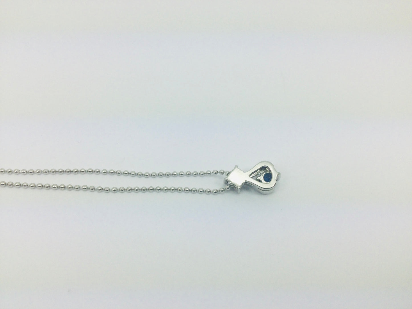 Platinum Round Cut 25pt Sapphire & Diamond Pendent and 14k White Gold Chain
