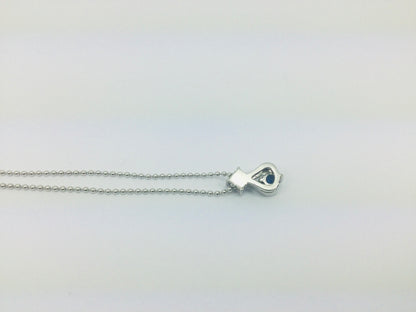 Platinum Round Cut 25pt Sapphire & Diamond Pendent and 14k White Gold Chain