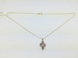 18k Yellow Gold Oval Cut 2ct Garnet & Round Cut 8pt Diamond Necklace