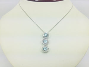 14k White Gold Round Cut Blue Topaz & Diamond Pendent and 10k Gold Chain Necklace