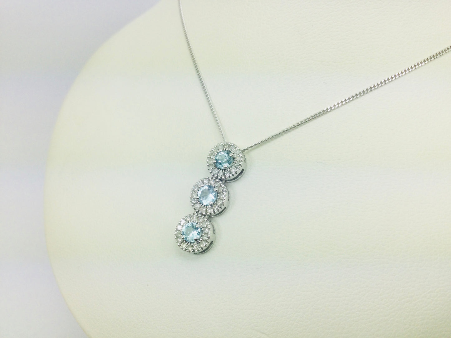 14k White Gold Round Cut Blue Topaz & Diamond Pendent and 10k Gold Chain Necklace