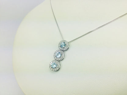 14k White Gold Round Cut Blue Topaz & Diamond Pendent and 10k Gold Chain Necklace