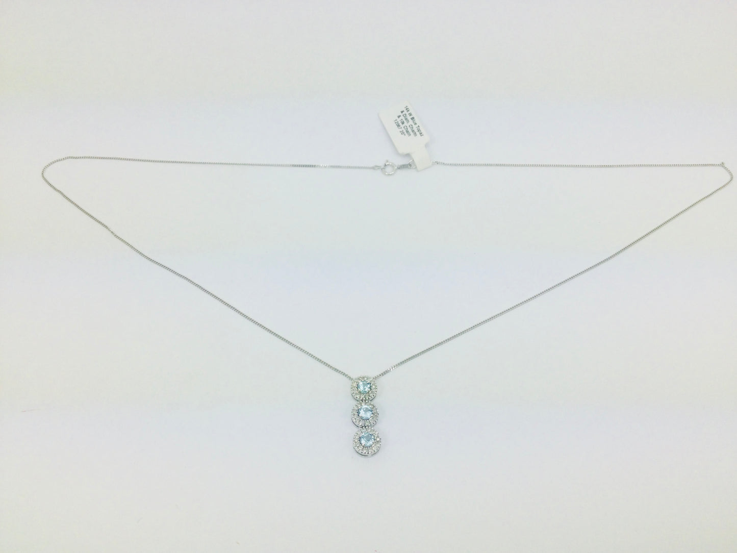 14k White Gold Round Cut Blue Topaz & Diamond Pendent and 10k Gold Chain Necklace