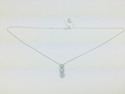 14k White Gold Round Cut Blue Topaz & Diamond Pendent and 10k Gold Chain Necklace