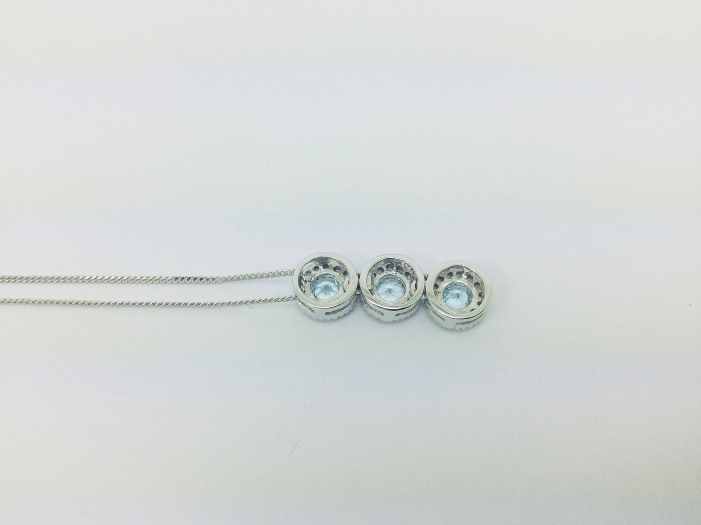 14k White Gold Round Cut Blue Topaz & Diamond Pendent and 10k Gold Chain Necklace
