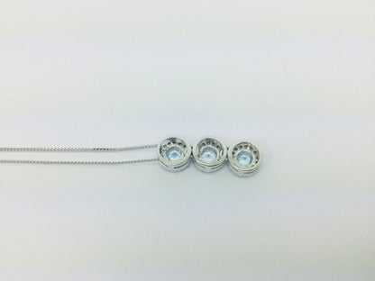14k White Gold Round Cut Blue Topaz & Diamond Pendent and 10k Gold Chain Necklace