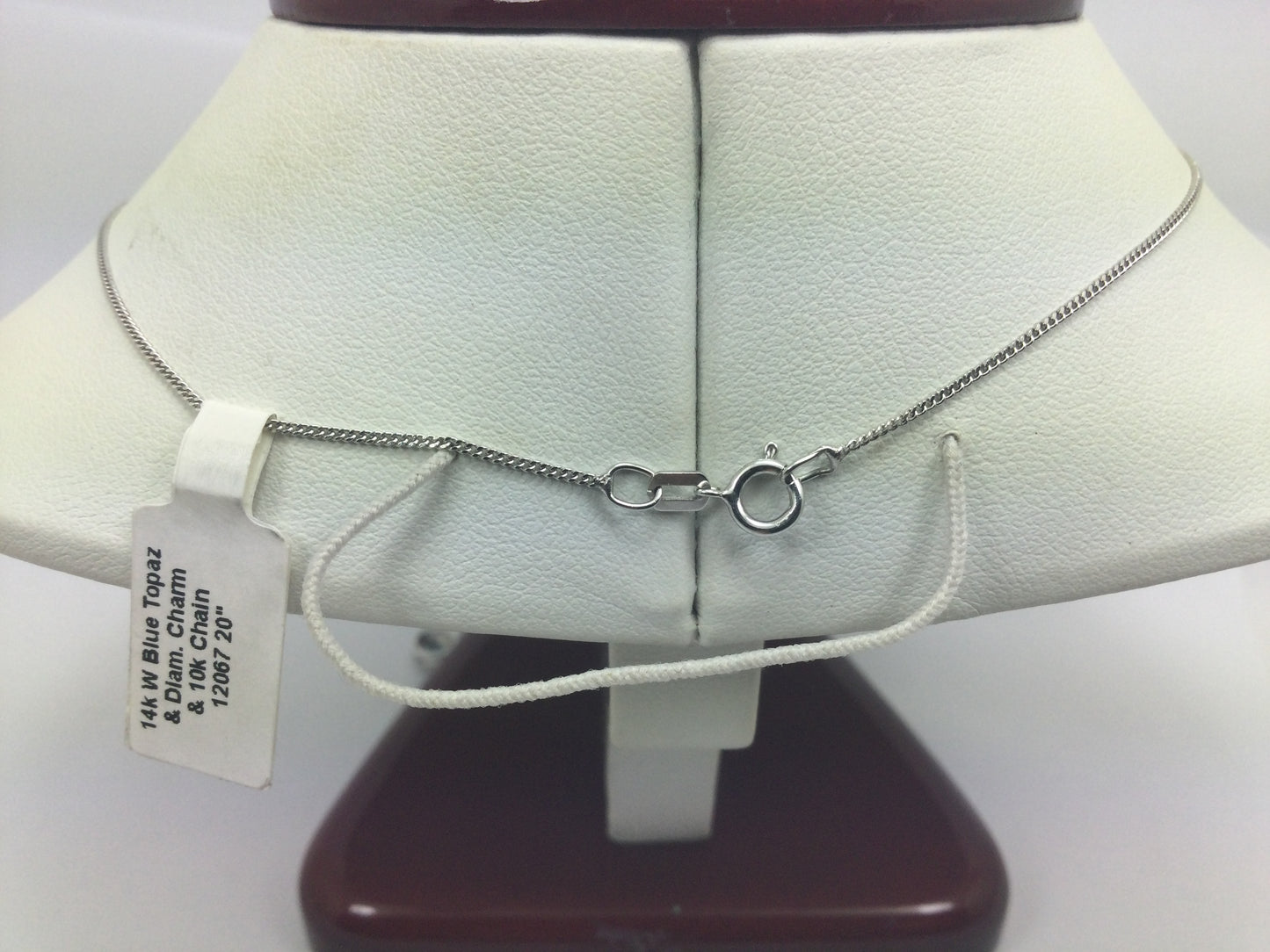 14k White Gold Round Cut Blue Topaz & Diamond Pendent and 10k Gold Chain Necklace