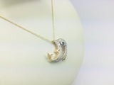 10k Yellow Gold Round Cut Sapphire and 8pt Diamond Necklace and Earring Set