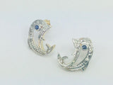 10k Yellow Gold Round Cut Sapphire and 8pt Diamond Necklace and Earring Set