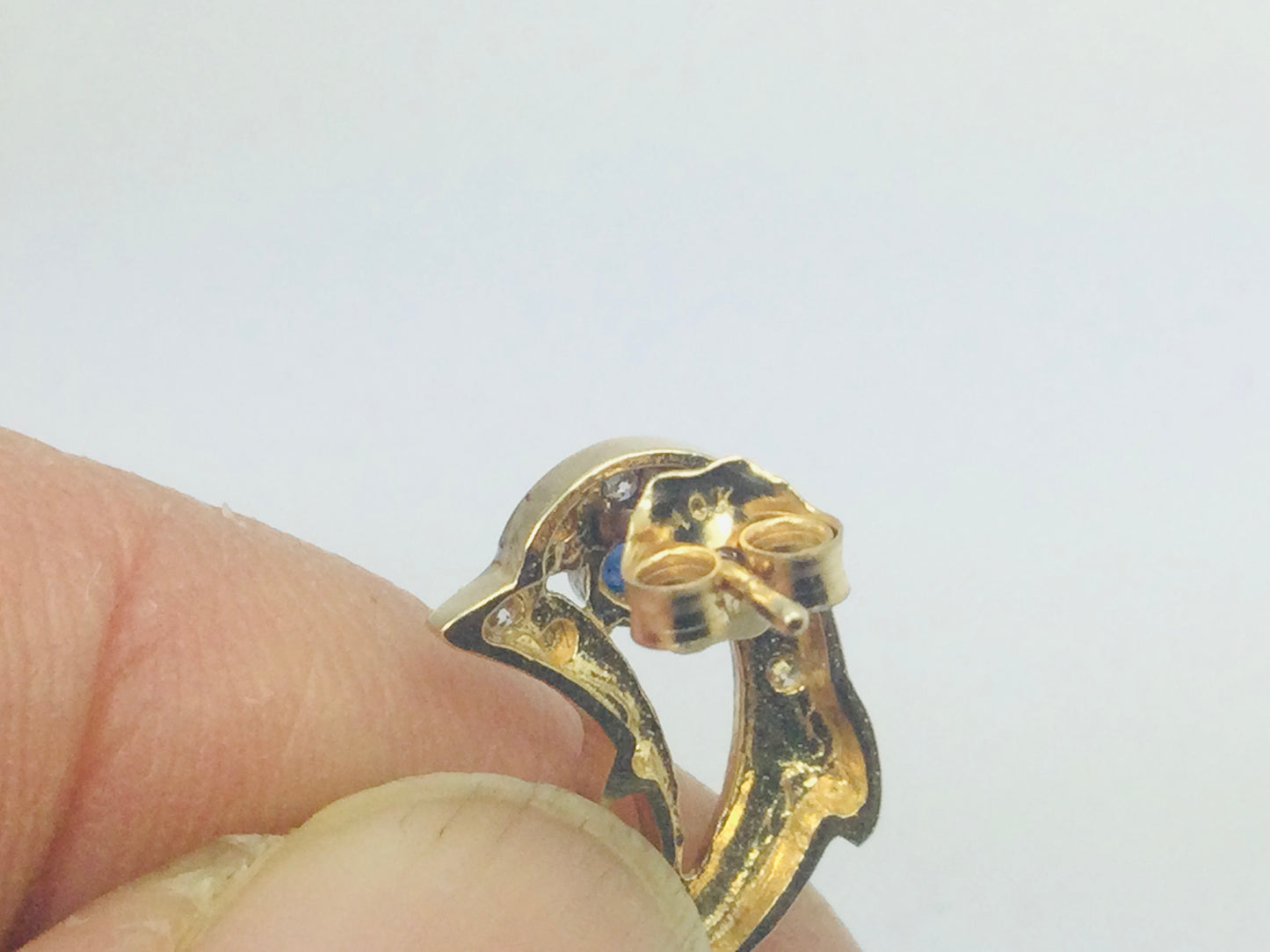 10k Yellow Gold Dolphin with Round Cut Sapphire and 8pt Diamond Necklace and Earring Set