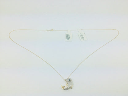 10k Yellow Gold Dolphin with Round Cut Sapphire and 8pt Diamond Necklace and Earring Set