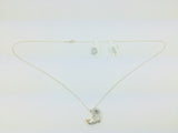 10k Yellow Gold Round Cut Sapphire and 8pt Diamond Necklace and Earring Set