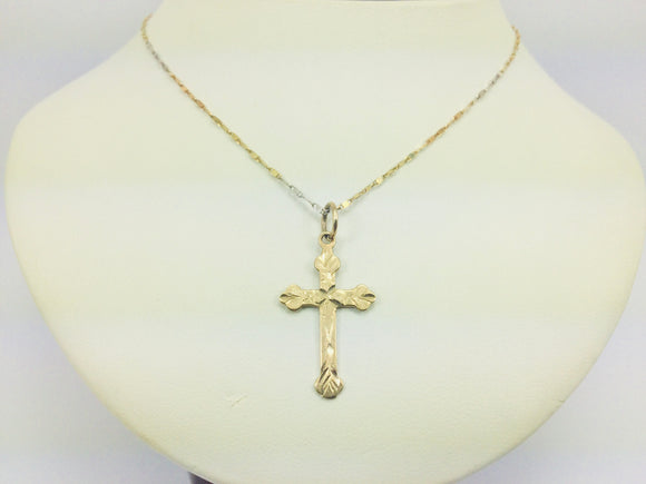 10k Yellow Gold Cross Pendent & White and Yellow Gold Chain Necklace