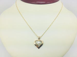 18k Yellow Gold Genuine Pearl June Birthstone Heart Necklace