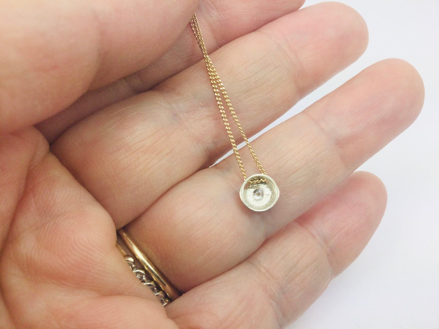 14k Yellow and White Gold Round Cut 6pt Diamond Solitaire Necklace