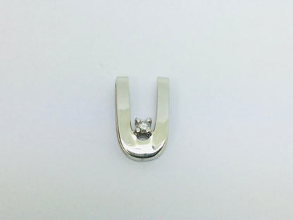 14k White Gold Round Cut 2.5pt Diamond Initial 'U' Horseshoe Pendent