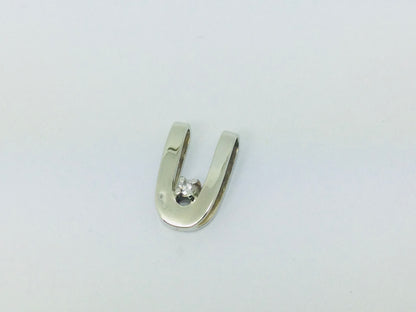 14k White Gold Round Cut 2.5pt Diamond Initial 'U' Horseshoe Pendent