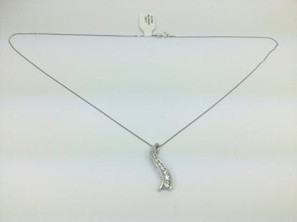 10k White Gold Round Cut 0.33ct Diamond Row Set Wave Necklace
