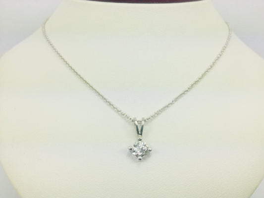 14k White Gold Round Cut 0.5ct Diamond Solitaire Necklace
