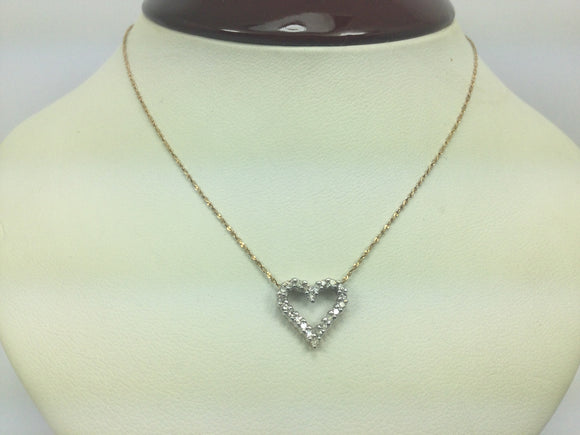 10k Yellow Gold Round Cut 11pt Diamond Heart Necklace