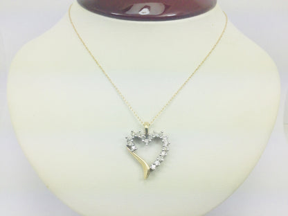 10k Yellow Gold Round Cut 50pt Diamond Heart Necklace