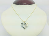 10k White and Yellow Gold Round Cut 18pt Diamond Heart Necklace