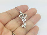 10k White Gold Round Cut Cubic Zirconia (CZ) Heart Key Necklace