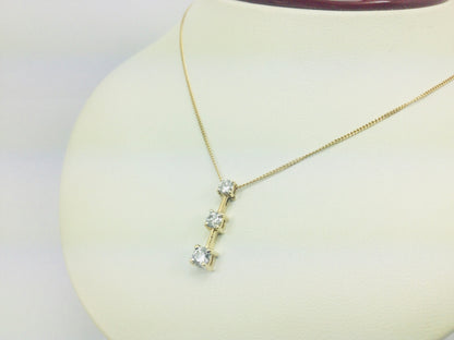 14k Yellow Gold Round Cut 0.45ct Diamond Trinity Row Set Necklace