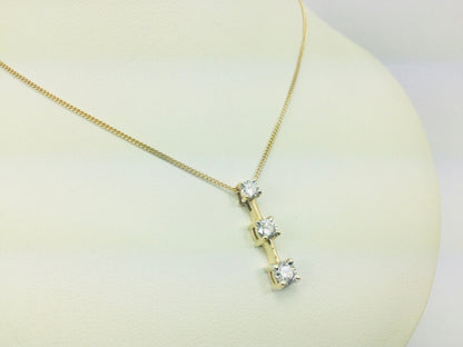 14k Yellow Gold Round Cut 0.45ct Diamond Trinity Row Set Necklace