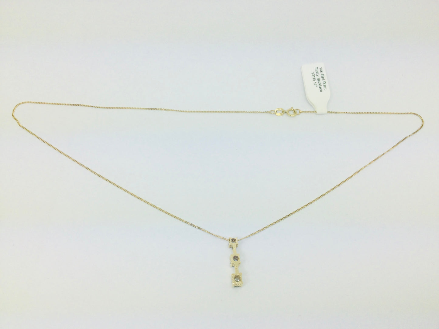 14k Yellow Gold Round Cut 0.45ct Diamond Trinity Row Set Necklace