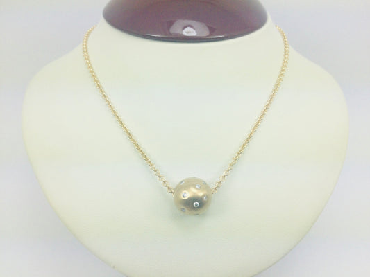 10k Yellow Gold Round Cut 0.27ct Diamond Ball Necklace