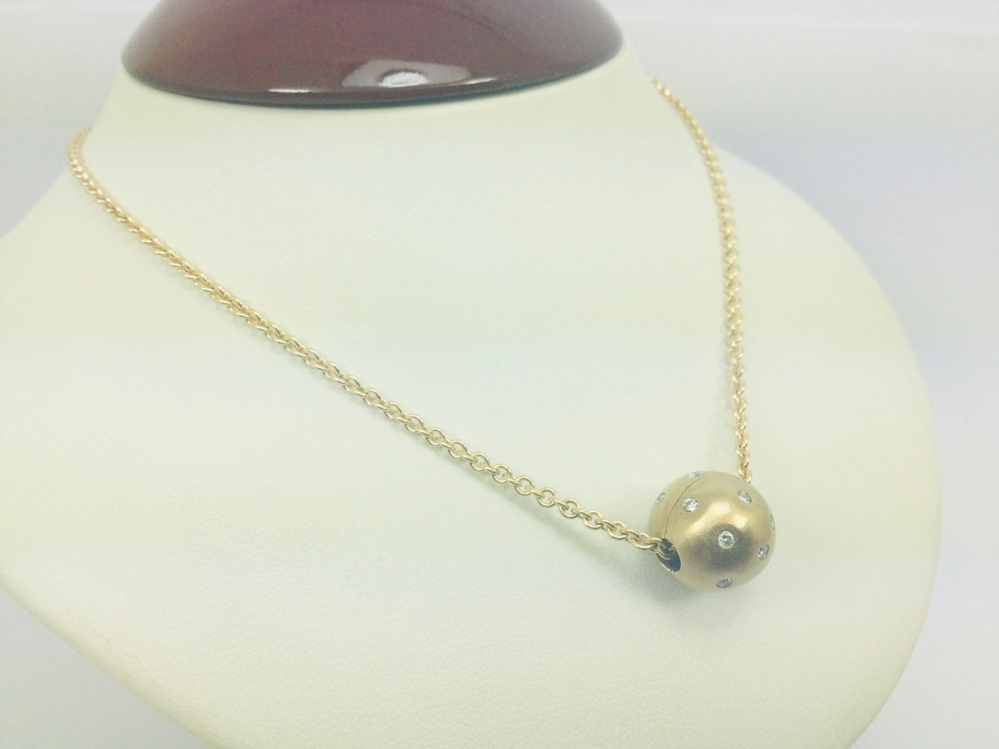 10k Yellow Gold Round Cut 0.27ct Diamond Ball Necklace