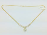18k Yellow Gold Round And Baguette Cut 1.5ct Diamond Cluster Necklace