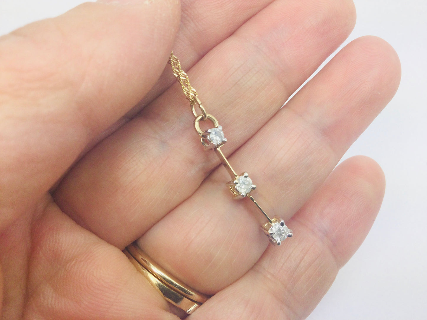 10k Yellow Gold Round Cut 0.24ct Diamond Trinity Row Set Necklace