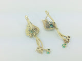 18k Yellow Gold Princess and Round Cut 54pt Emerald and 32pt Diamond Earrings