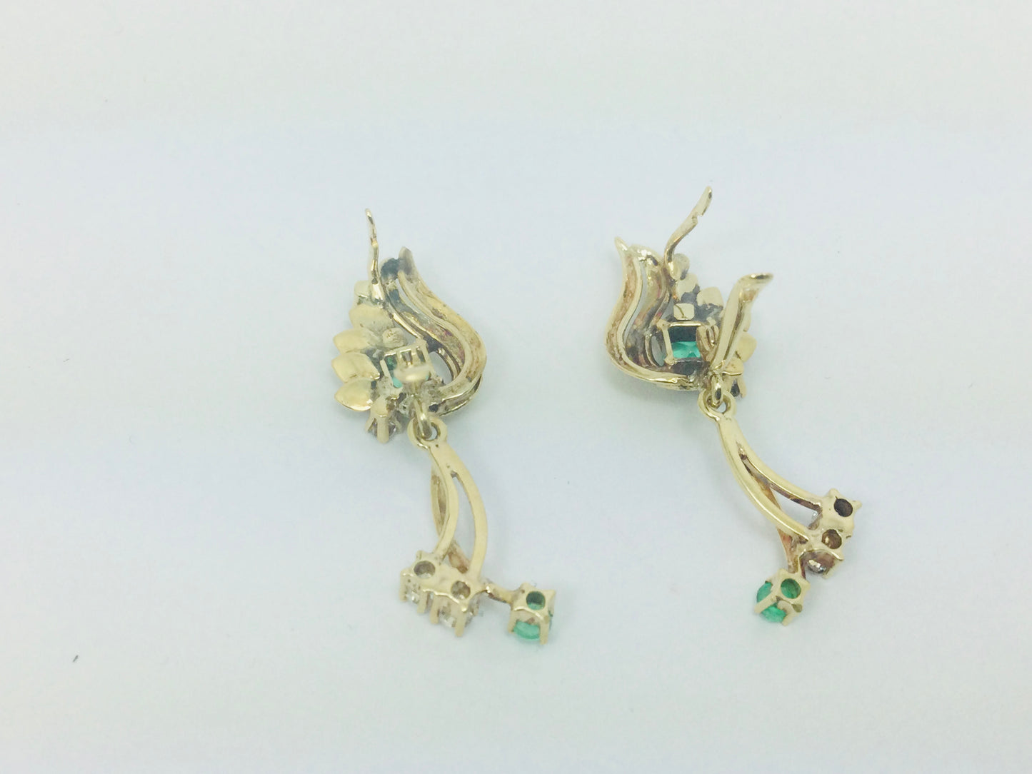 18k Yellow Gold Princess and Round Cut 54pt Emerald and 32pt Diamond Earrings