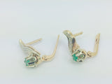 14k Yellow Gold Round Cut 28pt Emerald and 12pt Diamond Earrings