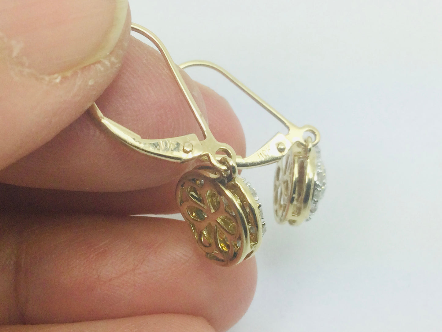 10k Yellow Gold Round Cut 34pt Diamond Cluster Earrings