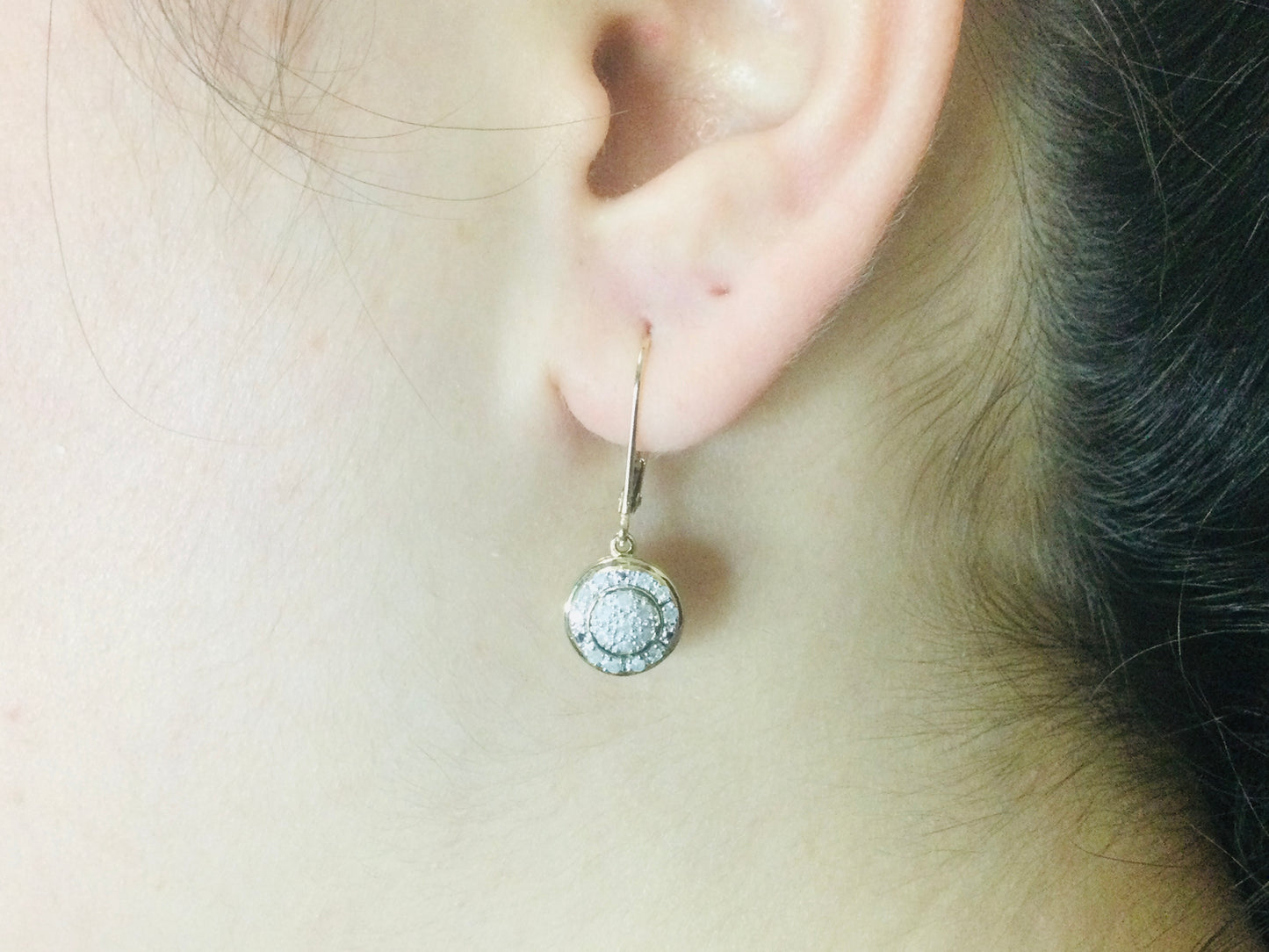 10k Yellow Gold Round Cut 34pt Diamond Cluster Earrings