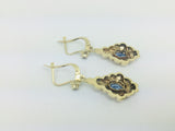 12k Yellow Gold Oval Cut 33pt Blue Topaz December Birthstone & Cubic Zirconia (CZ) Earrings