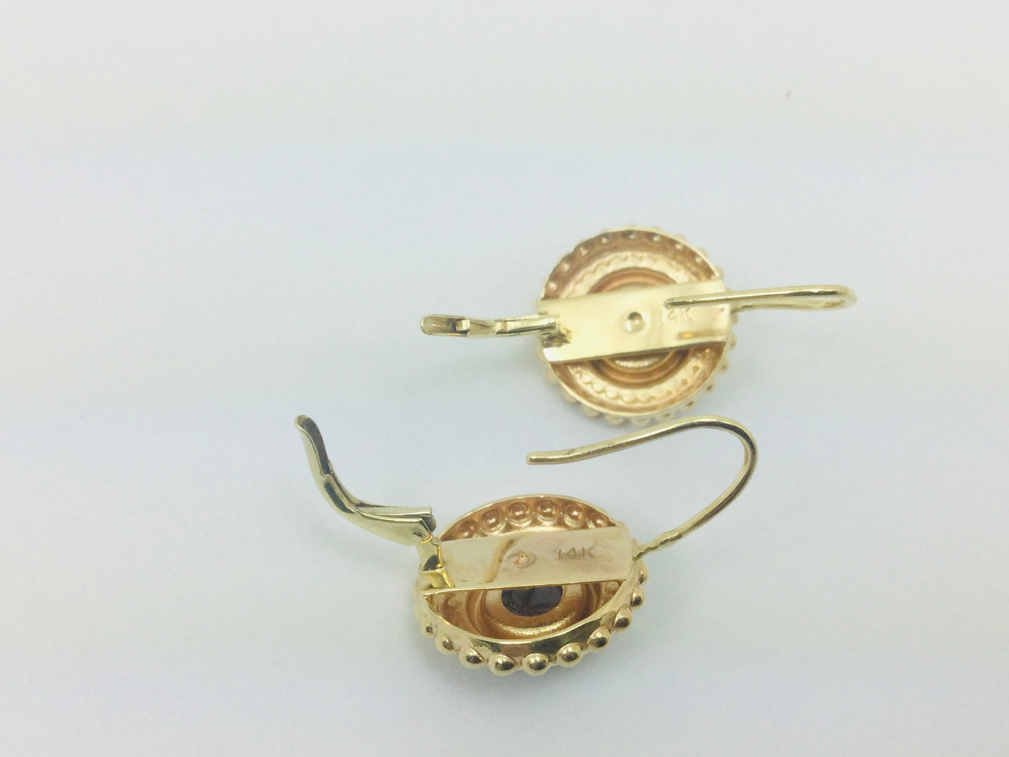14k Yellow Gold Round Cut Cabochon Garnet January Birthstone Earrings