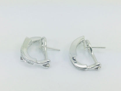 18k White Gold Baguette Cut 0.85ct Diamond Row Set Omega Style Clip Earrings