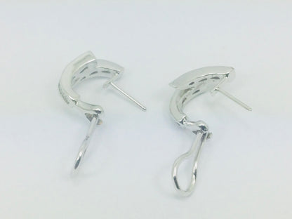18k White Gold Baguette Cut 0.85ct Diamond Row Set Omega Style Clip Earrings