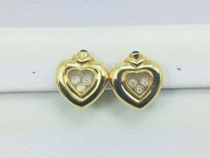 14k Yellow Gold Round Cut Sapphire & 18pt Diamond Heart Earrings