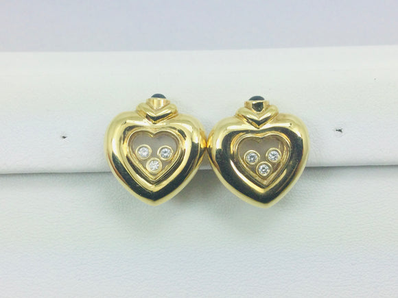 14k Yellow Gold Round Cut Sapphire & 18pt Diamond Heart Earrings