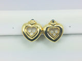 14k Yellow Gold Round Cut Sapphire & 18pt Diamond Heart Earrings