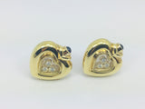 14k Yellow Gold Round Cut Sapphire & 18pt Diamond Heart Earrings
