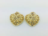 14k Yellow Gold Round Cut Sapphire & 18pt Diamond Heart Earrings