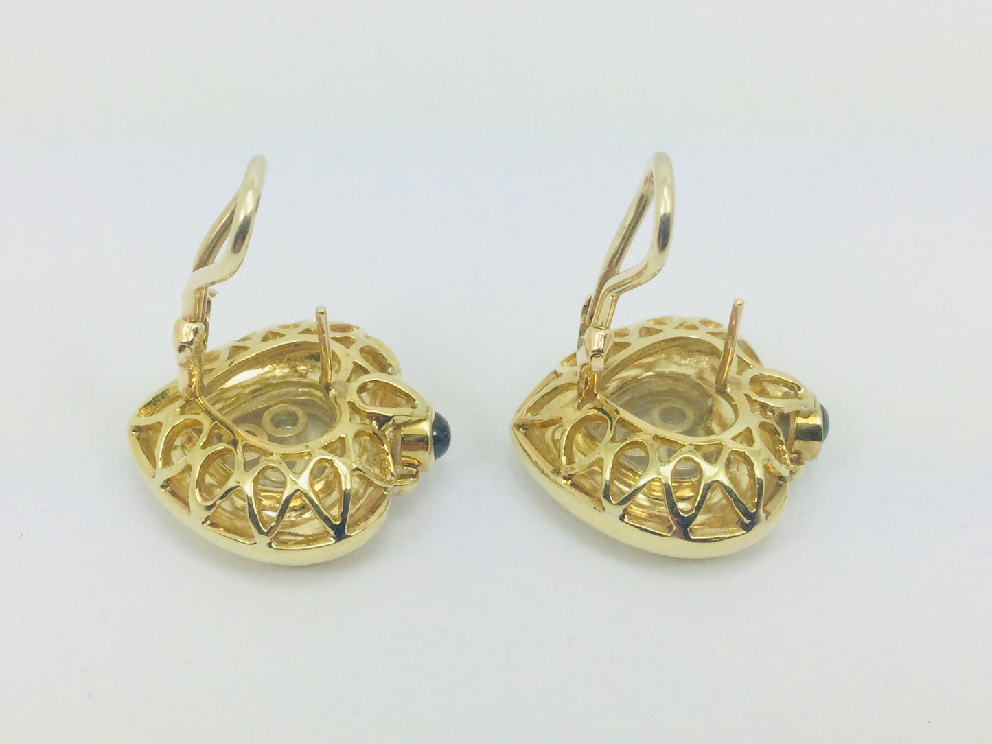 Vintage 14k Yellow Gold Happy Diamonds & Round Cut Sapphire Heart Earrings