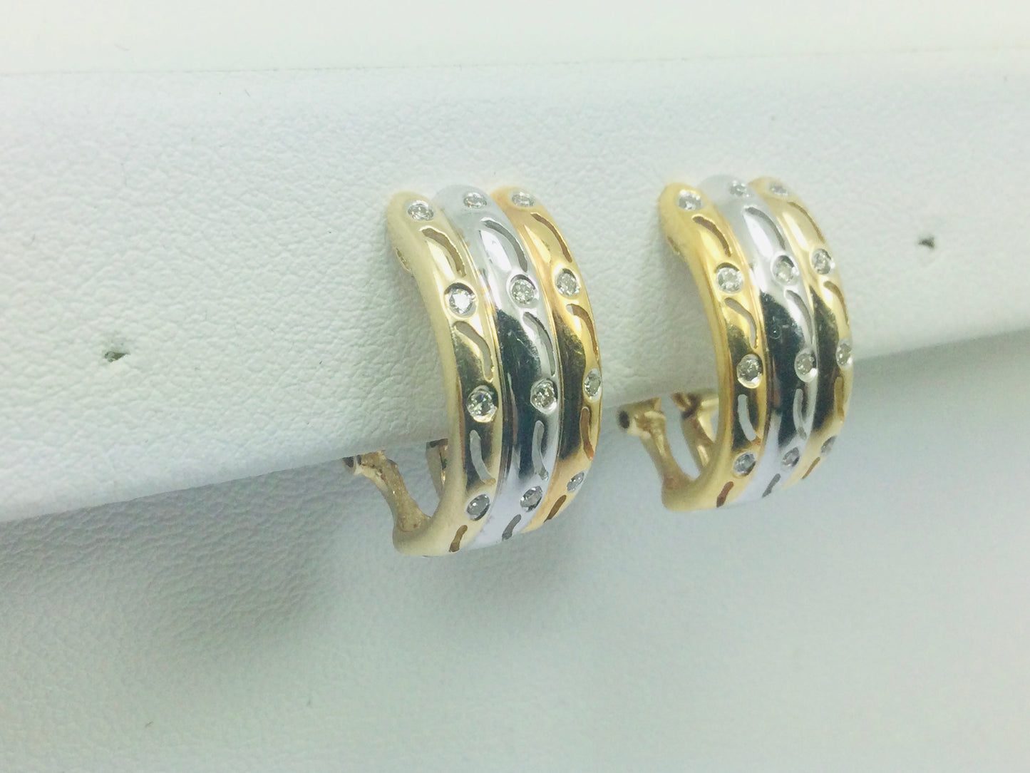 14k Yellow and White Gold Round Cut 45pt Diamond Row Set Earrings